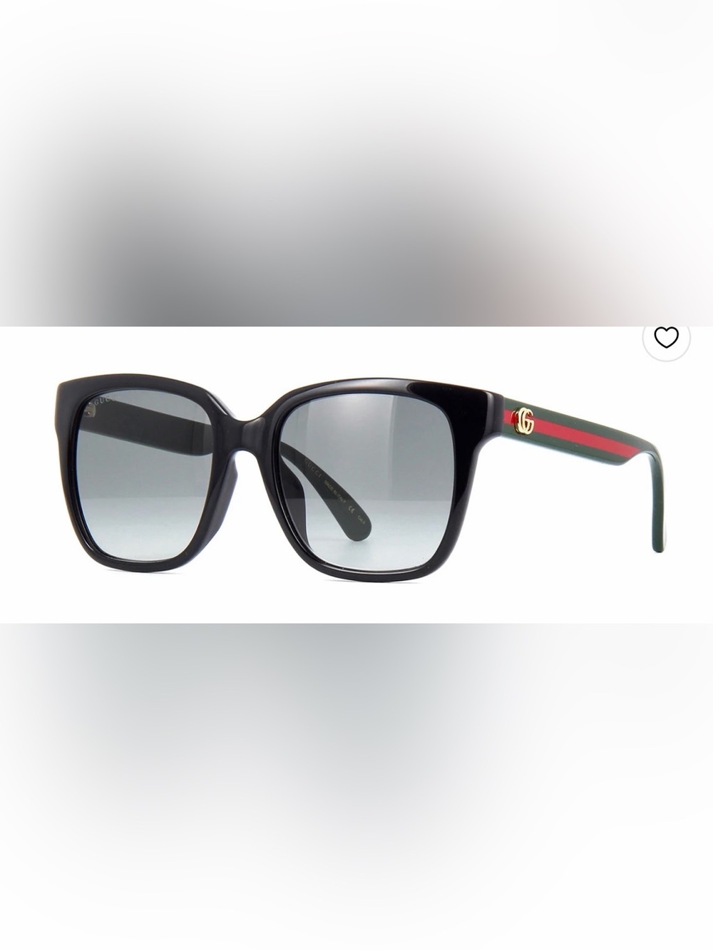 Authentic Gucci Black Square Frame Sunglasses with Green/Red striped arms